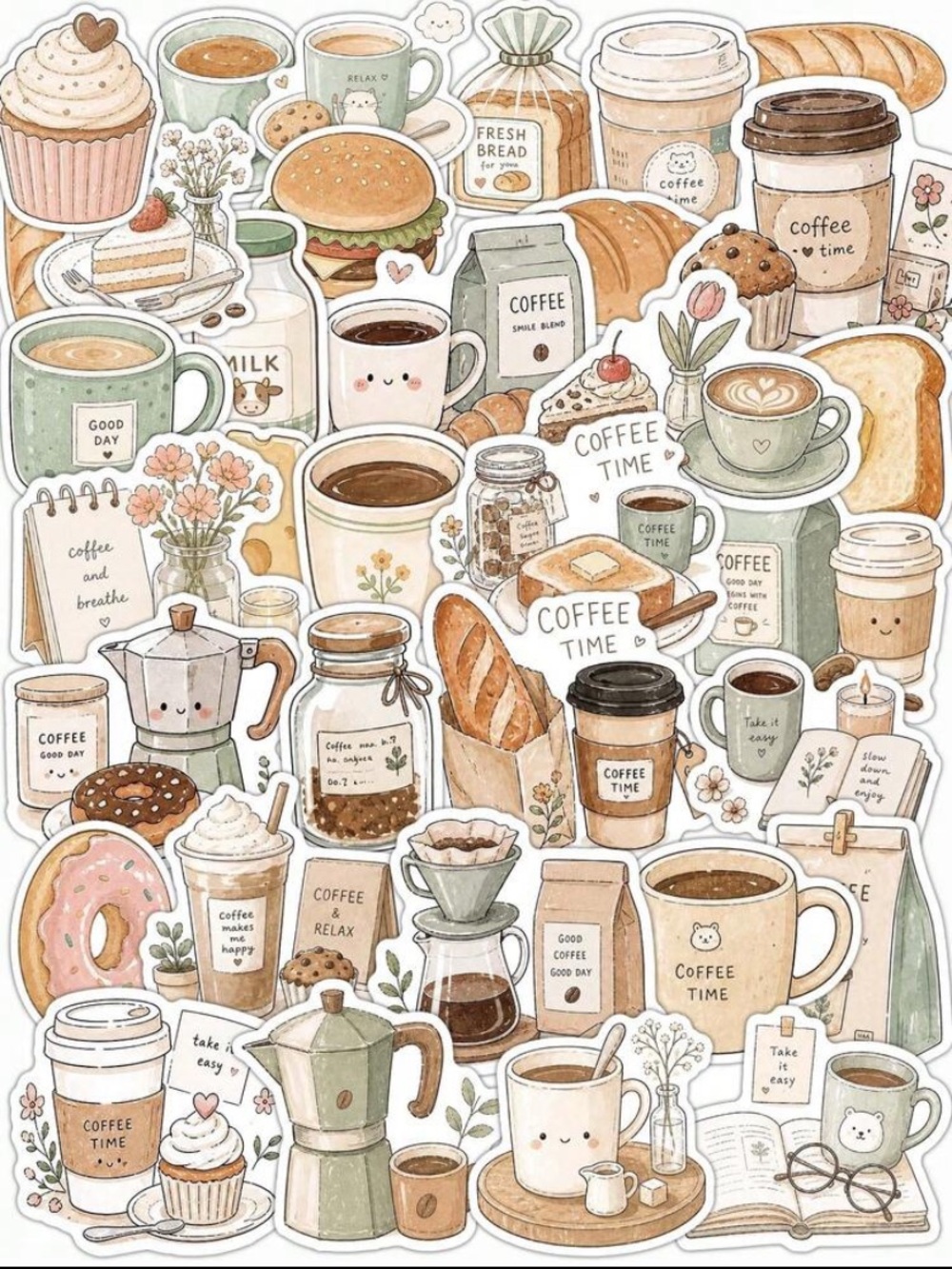 53 Piece Coffee & Breakfast Lover Vinyl Sticker Set